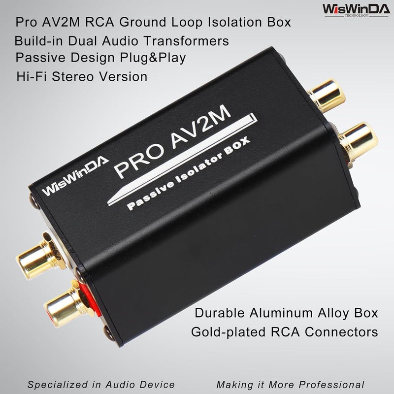 WisWinDa Store عازل الضوضاء Pro AV2M-RCA لإزالة همهمة الصوت (لا يؤثر على الجهير) فلتر ضوضاء بغطاء من الألمنيوم لعزل ضوضاء الحلقة الأرضية لمسرح منزلي HiFi ومشغل صوت السيارة توصيل وتشغيل - Image 2